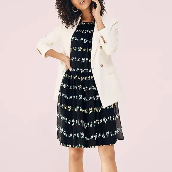 Ann Taylor Black Floral Smocked Shift Dress SZ S - Picture 10 of 10